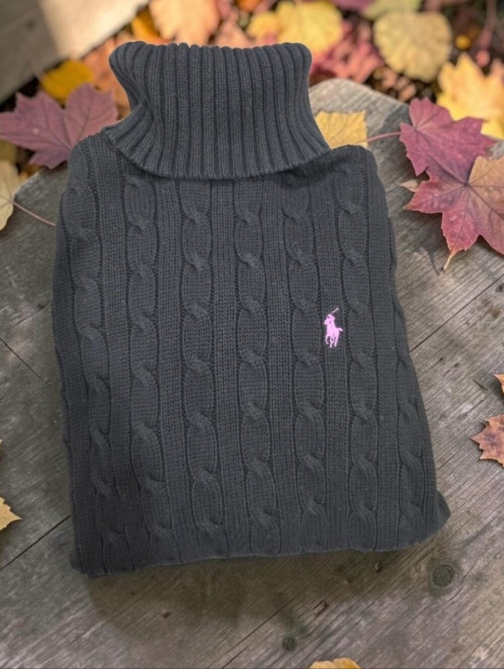 Polo by Ralph Lauren Women's Black Cable Knit Turtleneck Sweater Size-M
